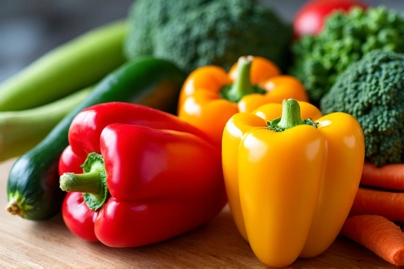 Un primo piano di verdure fresche e colorate su un tagliere, pronte per essere cucinate, che rappresenta ricette vegetariane.