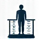 Icona di una persona su una bilancia per la gestione del peso