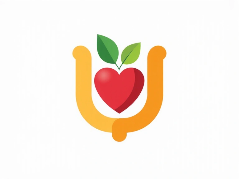 Un simbolo medico stilizzato, con un cuore e una foglia, che rappresenta il supporto nutrizionale per condizioni di salute specifiche, evidenziando la connessione tra natura e scienza.
